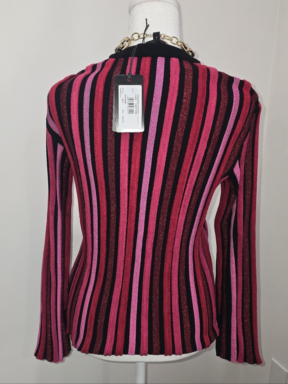 Emporio Armani Pink & Black Striped Long-Sleeve Knit Top - Picture 3 of 7
